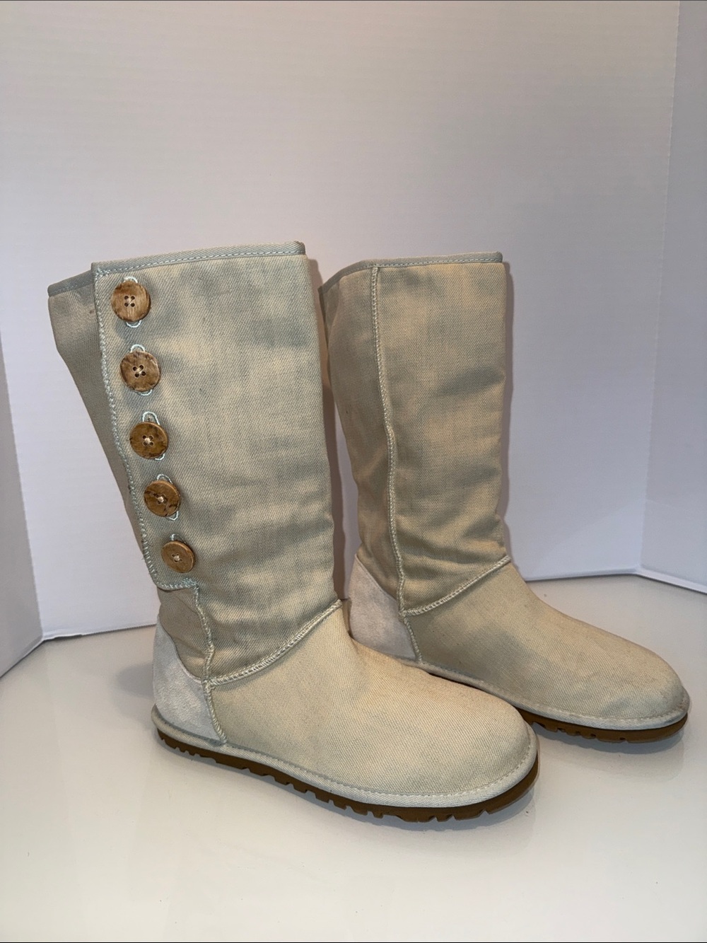 UGG Light Beige Button-Accent Mid-Calf Boots